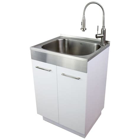 laundry cabinet with faucet and stainless steel sink|small utility sink with cabinet.